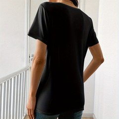 Women’s Round Neck Romantic Short-Sleeved T-Shirt Summer Heart Pattern Pullover♪