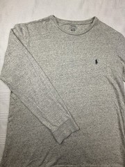 POLO RALPH LAUREN CREW T-SHIRT L GRAY LONG SLEEVE POCKET Embroidered PONY Logo