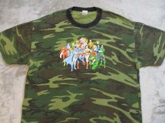 Vintage DC Comics Justice League Shirt Mens XL Green Camo Super Hero TV Movie