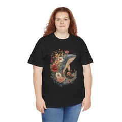 Embroidered Moon Whales Roses T-Shirt – Elegant Floral Tee for Romantic