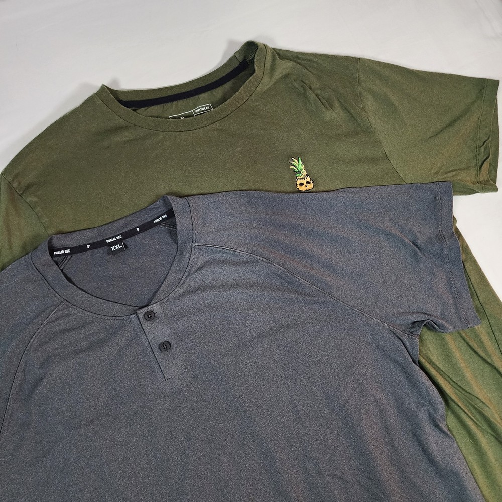 Public Rec Mens Short Sleeve Lot Of 2 Henley PROTX2 + Emb Knitwear Olive Tee 2XL
