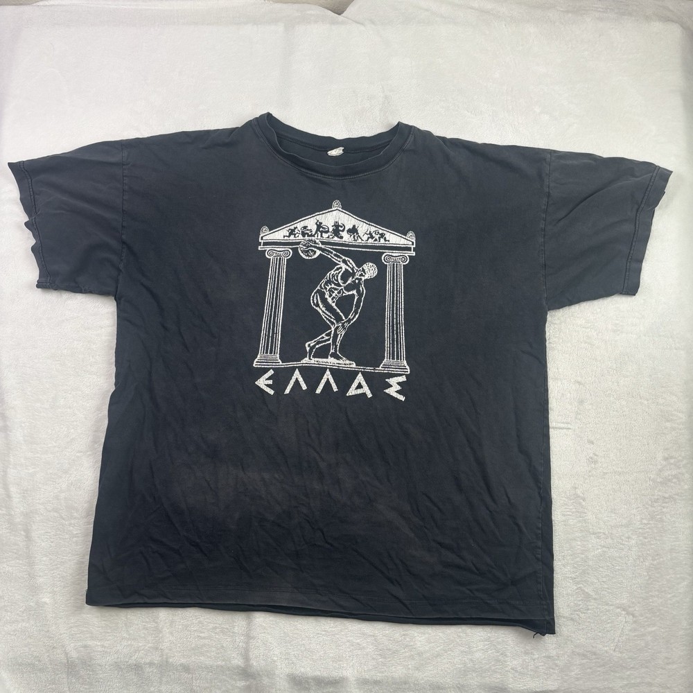 VTG Discobolus Statue Greece Black SS Graphic Shirt Men’s XXL Distressed