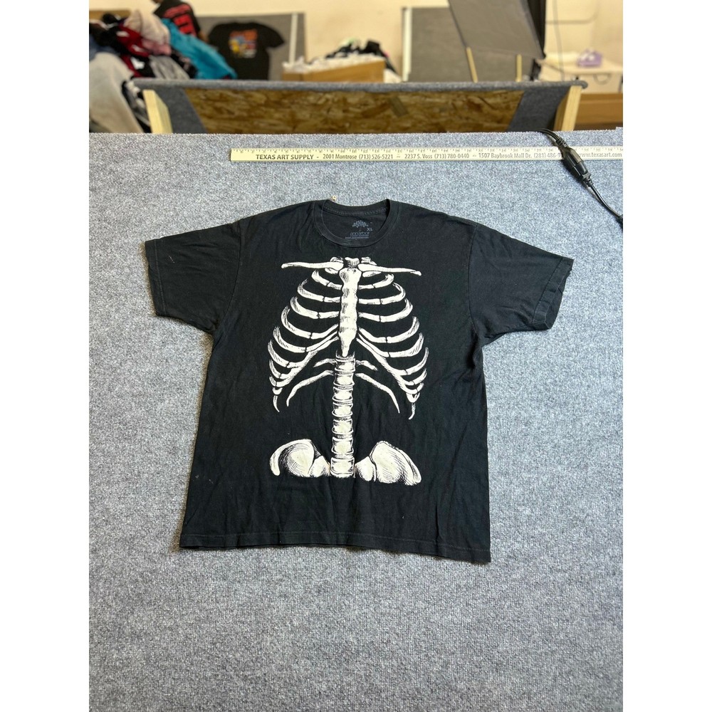 Ann Arbor T-Shirt Mens Size XL Black Skeleton Rib Cage Graphic Cotton Goth Tee