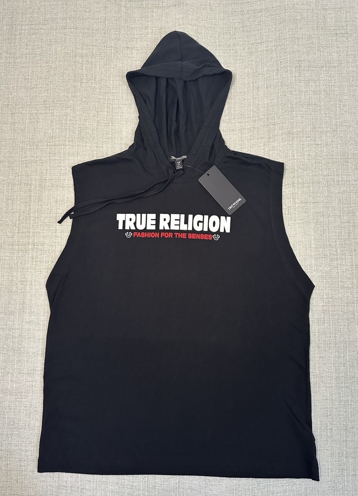 True Religion Hooded Tank Top Mens Large NWT! $72! Workout Streetwear Drawstring