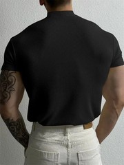 spring summer Elastic Comfortable Men’s T-shirt Small high collar stripe shirt s