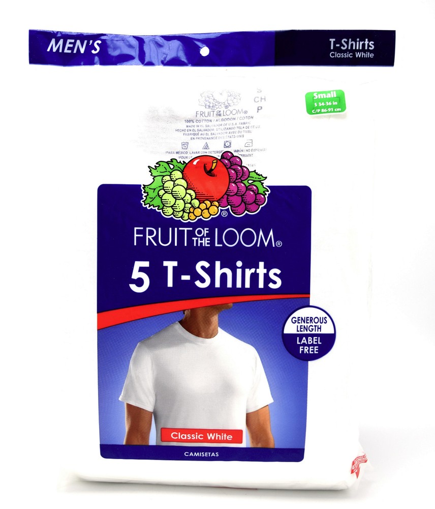 10 White Small S 34-36 Inch Crew Neck T-Shirts Fruit Of The Loom C / P 86-91 CM