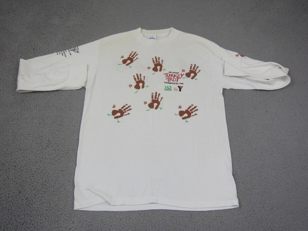 Vintage Thanksgiving Day Shirt Mens Extra Large XL White Turkey Trot 90s USA