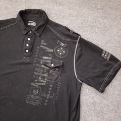 Vertical Sport US7 Men Shirt 5XL Black Graphic Short Sleeve V Neck 1/4 Button *