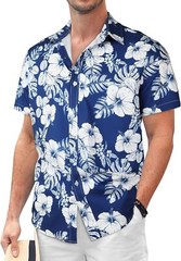 Mens Button Down Hawaiian Floral Shirt Casual Beach Vacation Tropical Top