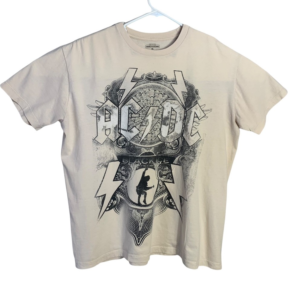 AC DC T-Shirt Black Ice Men XL Live Nation Beige Front Graphic Short Sleeve
