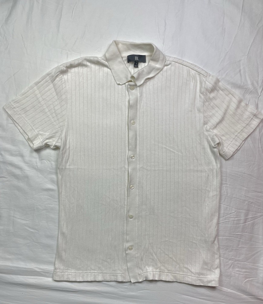 B&R Men’s Ribbed Knit Short Sleeve Collared Button-Up Shirt – Size S