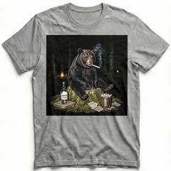 Funny Bear Smoking T-Shirt Bad Habits Forest Wildlife Meme Graphic Tee