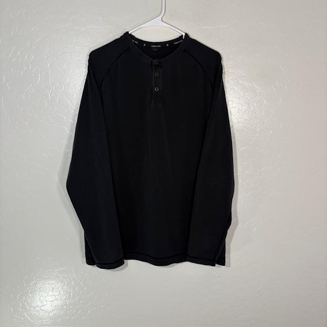 Public Rec Henley Shirt Mens Large Black Long Sleeve Pima Tencel Stretch Tee Top