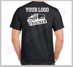 CUSTOM T-SHIRT TRUCKING COMPANY NAME TEXT LOGO FRONT & BACK WHITE DESIGN