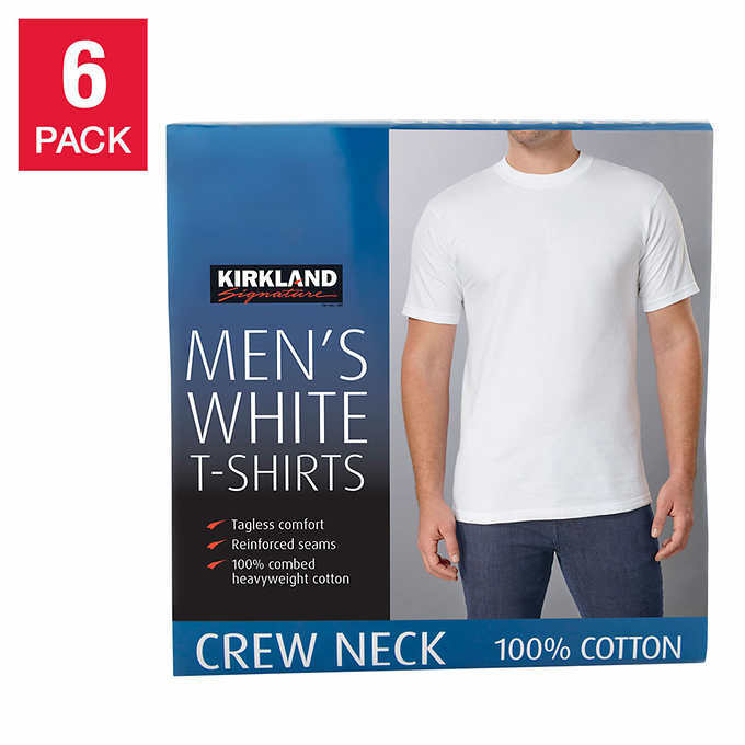 Kirkland Signature Men’s Crew Neck Tees, 6 pack – WHITE (Select Size) FAST SHIP