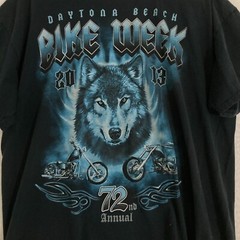 Gildan Bike Week 2013 Daytona Beach Shirt Mens XL Biker Blue Flames Wolf
