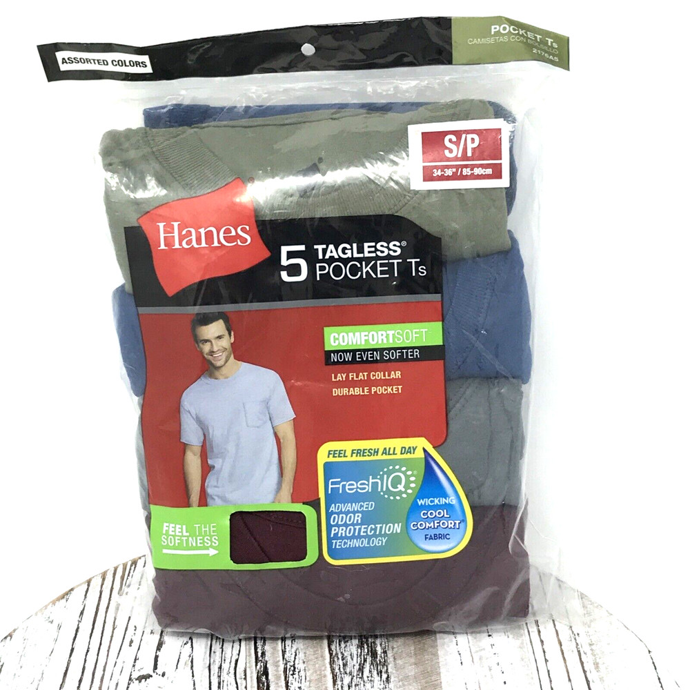 Hanes 5 Tagless Pocket Ts Shirt Comfort Fresh IQ Assorted Colors Small 34-36