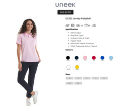 Personalised Uneek Jersey Poloshirt Custom Embroidered Work Wear Polo Tee Shirt