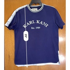 VTG Karl Kani Est. 1989 Mens T-Shirt Small Blue White Striped Trim Short Sleeve