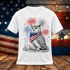 Patriotic Owl USA Flag Bandana Fireworks T-Shirt 4th of July American Pride Tee