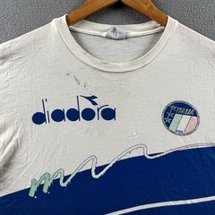 Vintage Diadora Italia FIGC Shirt Mens XL White Distressed Soccer Single Stitch