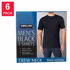 Kirkland Men’s Crew Neck Tees, 6-pack – BLACK, WHITE (Select Color, Size)