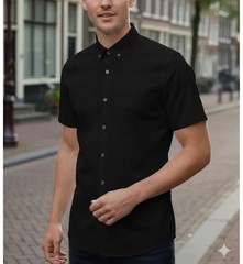 Men’s Slim Fit Solid Color Short Sleeve Business Casual Shirt Button down Wrinkl