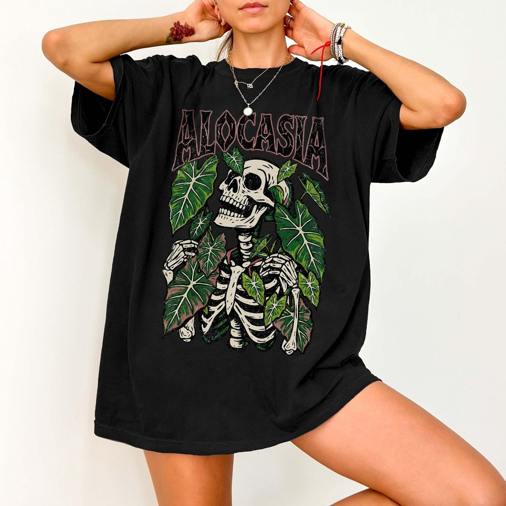 Alocasia Skeleton Shirt Comfort Colors Gothic Plant Lover Shirt Botanical
