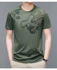 New Men Fashion Trend Dragon Rhinestones Hot Drill Short Sleeve Summer T-Shirt