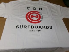 CON SURFBOARDS SANTA MONICA, CALIFORNIA SINCE1959 CLOSE OUT SALE T-SHIRT. NEW!