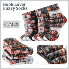 6 Pairs Book Lover Fuzzy Socks Winter Cozy Book Lover Socks Funny Bookish Gif…