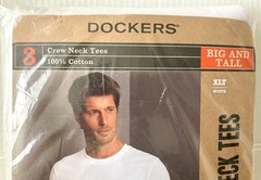 Dockers XLT Big & Tall 100% Cotton Crew neck T-shirts 3-Pack New w/Package White