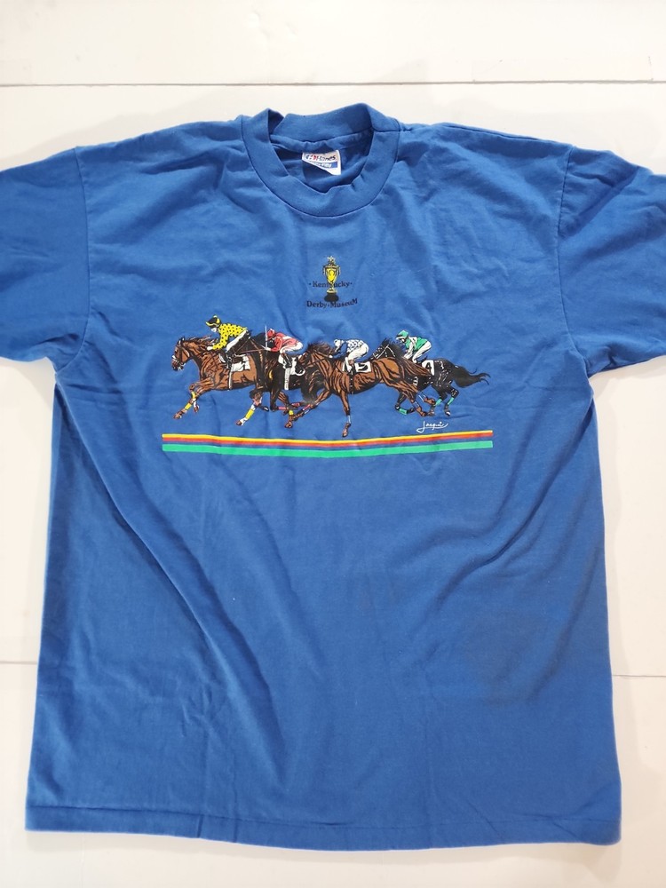 VTG 90s Kentucky Derby Museum T Shirt XL Joan Studwell Hand Painted Horse Race