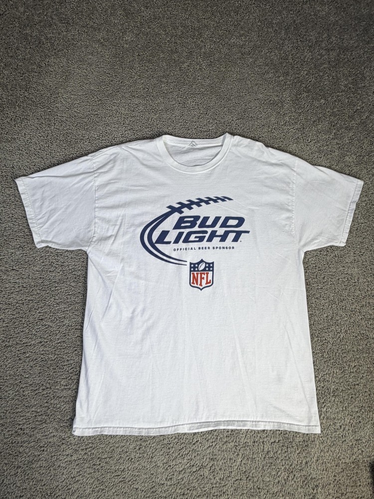 Bud Light Shirt Mens XL White Official Beer Sponsor Graphic Crew Neck Cotton