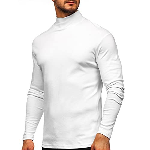 Mens Half Turtleneck Long Sleeve Pullover Basic Designed Small White