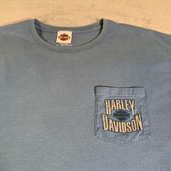 Harley Davidson Shirt Mens XL Blue Denney’s Branson Missouri Pocket Graphic FLAW