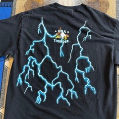 Vintage USA Thunder Lightning Biker Motorcycle T-Shirt Size XL Wolf Survivors