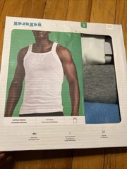 3 PACK PAPI COTTON STRETCH W/GRAY/BLUE TANK TOPS SOFT TOUCH TAG FREE SZ M(38-40)