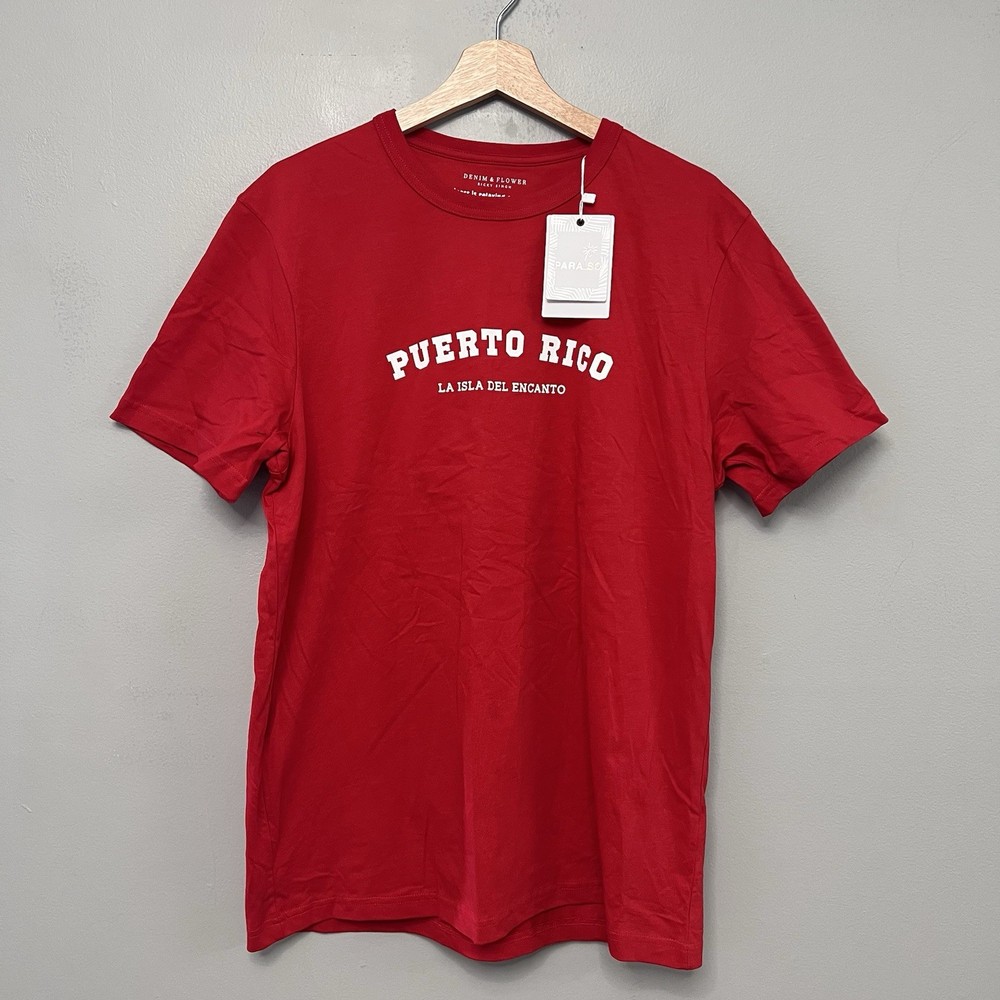 NWT Denim & Flower Men’s Red “Puerto Rico” T-Shirt Size Large