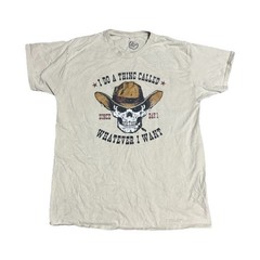 DOM Men’s White Skull Cowboy Graphic Cotton Short Sleeve Crew Neck Tee L