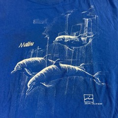 Vgt 80s Malibu Dolphins T Shirt 1987 Single Stitch Hanes Beefy T USA Blue Large