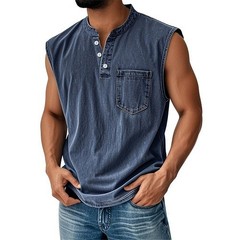 Men Sleeveless Beach Tee Hawaiian Summer Shirt Button Vest Henley Tank Tops#SML