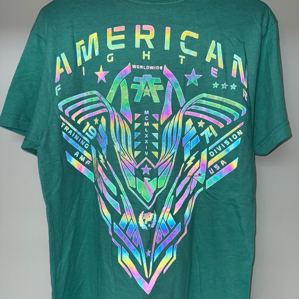 American Fighter Large Aqua Blue Foil Print Buckle Exclusive Reflective BKE MMA