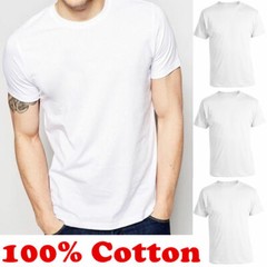Mens 100% Cotton Casual T-Shirt Black White Short Sleeve Tee Crew Neck V-Neck