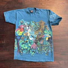 Vintage Rainforest AOP Nature T Shirt 90s Single Stitch Medium Teal/cyan Blue