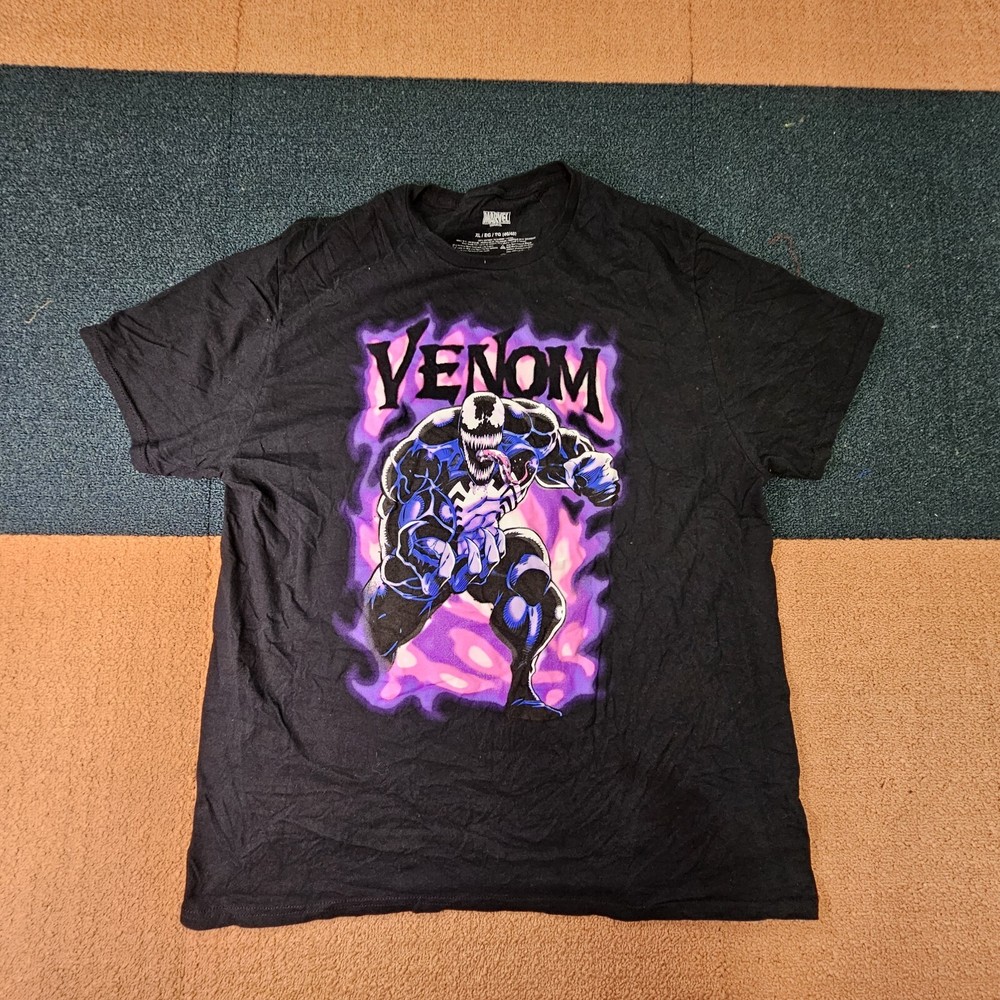 Marvel Venom Adult T-Shirt XL Black Eddie Brock Graphic Spiderman SS crew K1a