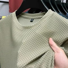 Men’s Bamboo Ice Silk Mesh T-shirt Summer Short Sleeve Slim Fit Casual Top