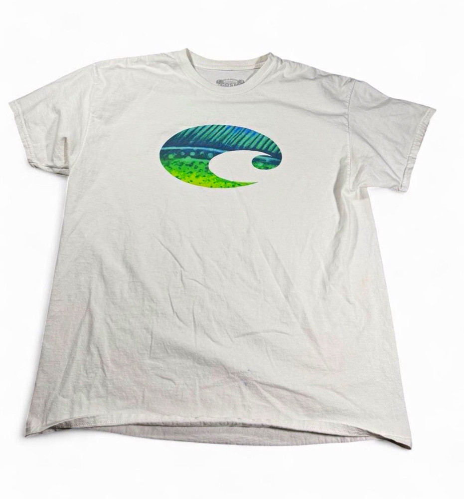 Costa Men’s XL White Dorado Fish Graphic Logo Crew Neck Short Sleeve T-Shirt