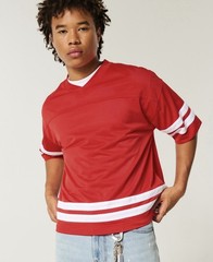 Hollister Men’s L red Breathable Mesh V-Neck Short Sleeve Striped T-Shirt