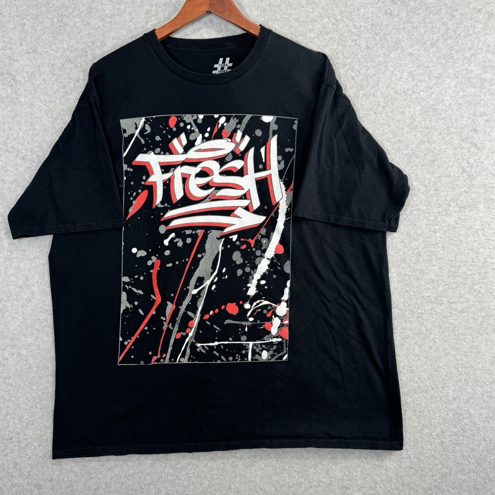 Y2k Fresh Graffiti Graphic T-Shirt Black 2XL Streetwear Urban Paint Splatter Tee